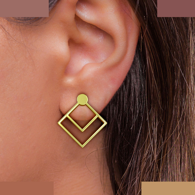 گوشواره طلا 18 عیار زنانه مدوپد مدل لوزی کد GA1-10983