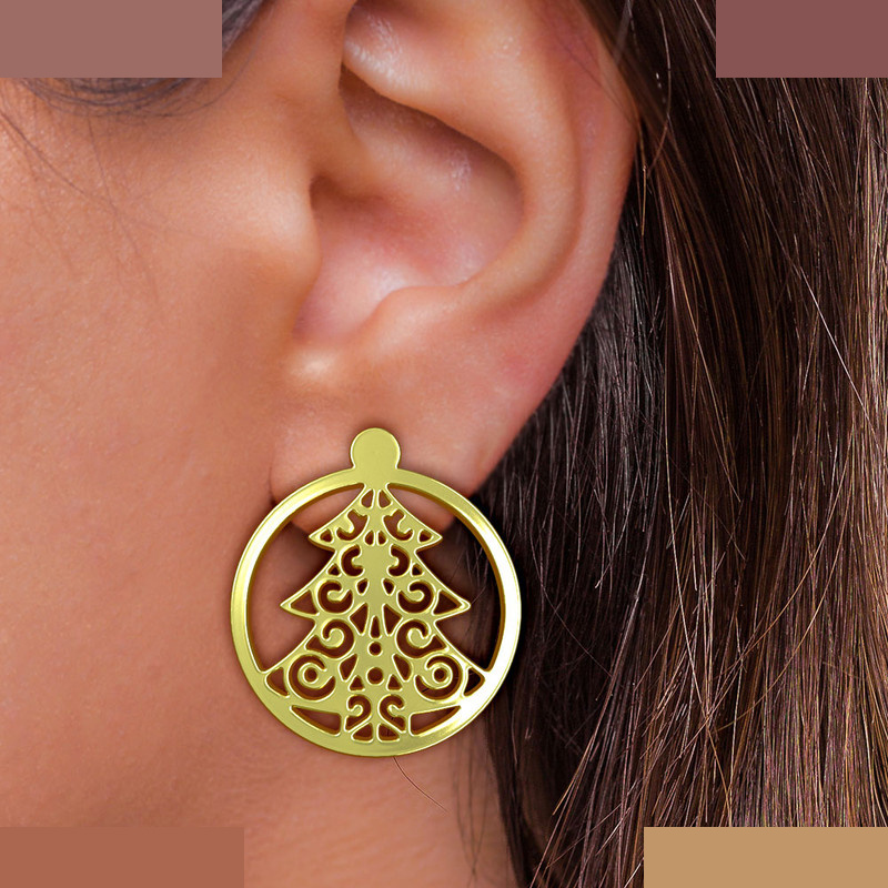 گوشواره طلا 18 عیار زنانه مدوپد مدل درخت کریسمس کد GA1-11371