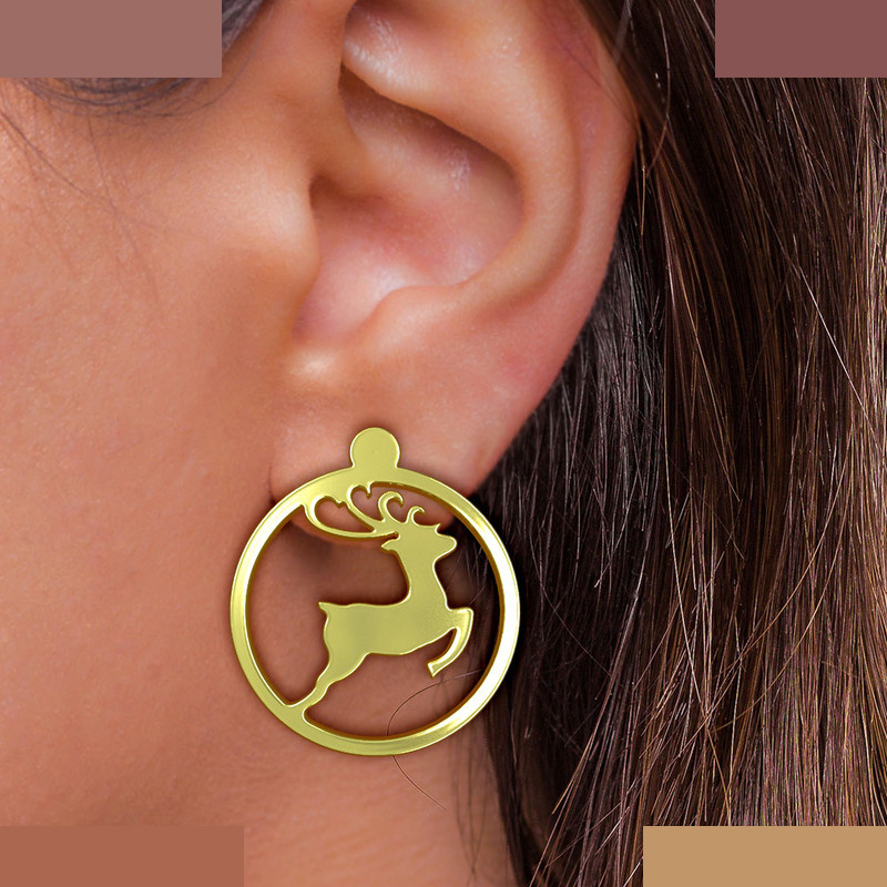 گوشواره طلا 18 عیار زنانه مدوپد مدل گوزن کریسمس کد GA1-11373