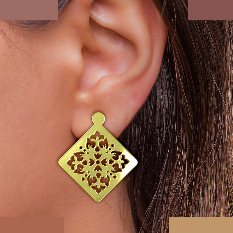 گوشواره طلا 18 عیار زنانه مدوپد مدل لوزی کد GA1-11523