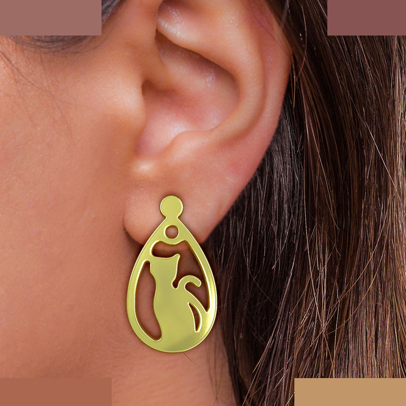 گوشواره طلا 18 عیار زنانه مدوپد مدل گربه کد GA1-11638