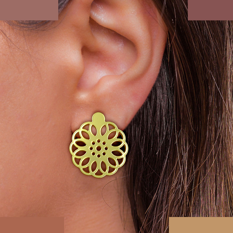 گوشواره طلا 18 عیار زنانه مدوپد مدل اسلیمی کد GA1-12369