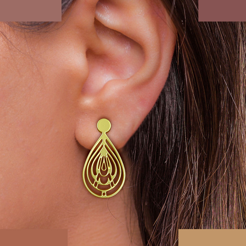 گوشواره طلا 18 عیار زنانه مدوپد مدل هندسی کد GA1-14083