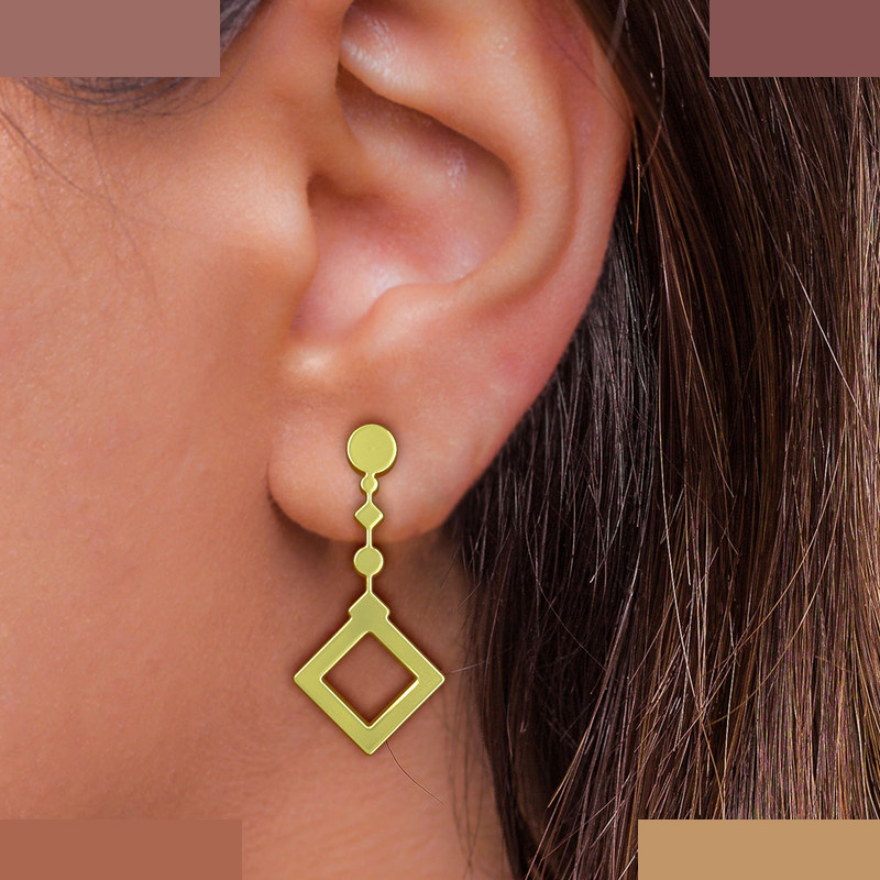 گوشواره طلا 18 عیار زنانه مدوپد مدل هندسی کد GA1-14498