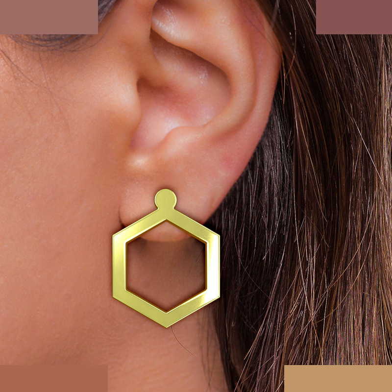 گوشواره طلا 18 عیار زنانه مدوپد مدل شش ضلعی کد GA1-16298