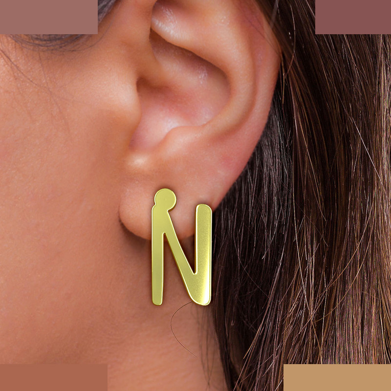 گوشواره طلا 18 عیار زنانه مدوپد مدل حرف N کد GA1-16774