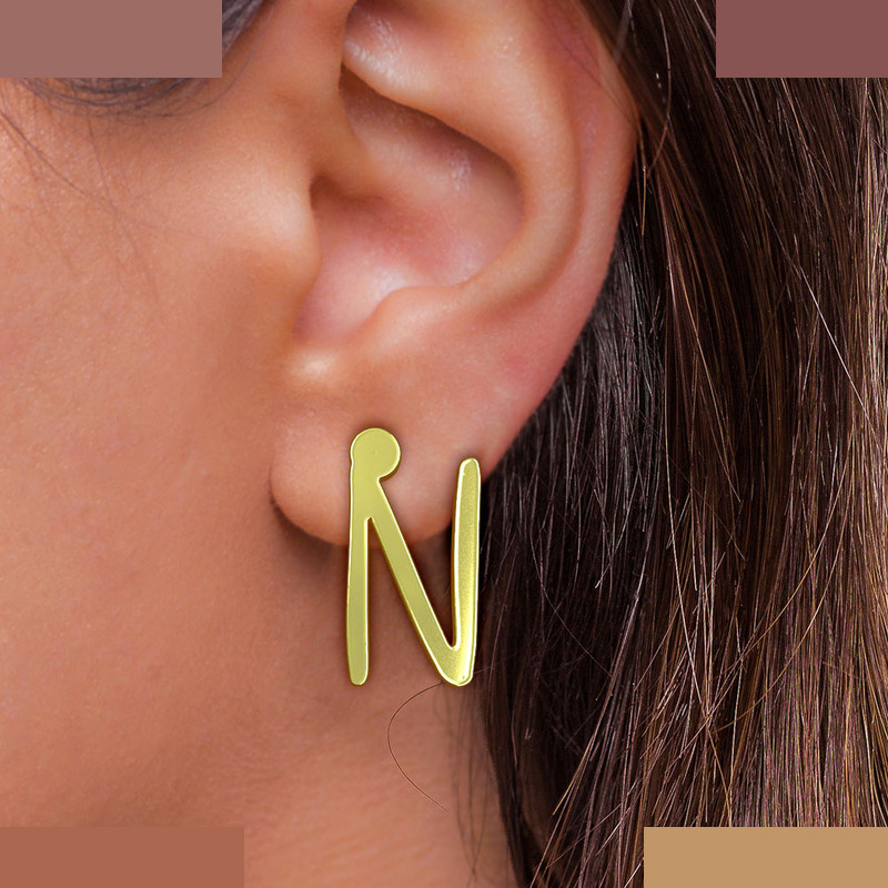 گوشواره طلا 18 عیار زنانه مدوپد مدل حرف N کد GA1-17186