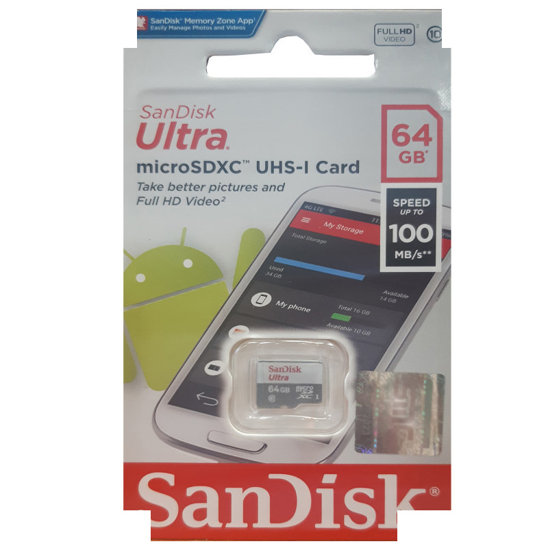 کارت حافظه microSD مدل Ultra کلاس 10 استاندارد UHS-I U1 سرعت 100MBps ظرفیت 64 گیگابایت کارت حافظه microSD مدل Ultra کلاس 10 استاندارد UHS-I U1 سرعت 100MBps ظرفیت 64 گیگابایت