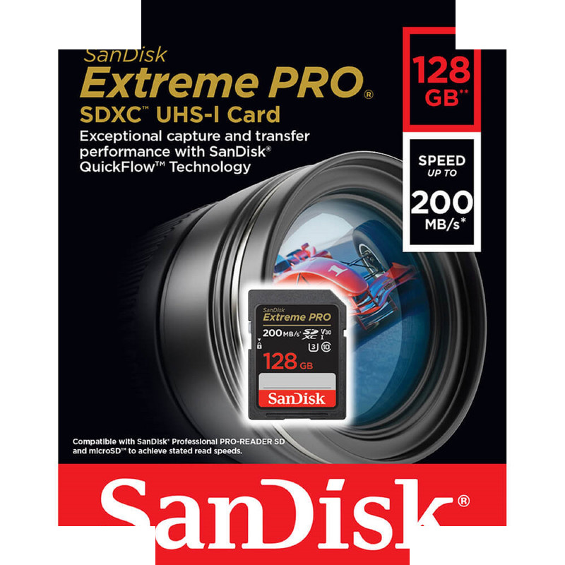 کارت حافظه SDXC سن دیسک مدل Extreme Pro V30 کلاس 10 استاندارد UHS-I U3 سرعت 200mbps ظرفیت 128 گیگابایت
