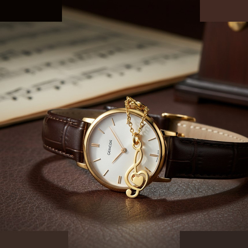 آویز ساعت طلا 18 عیار زنانه گالری قو طلایی مدل نت و قلب