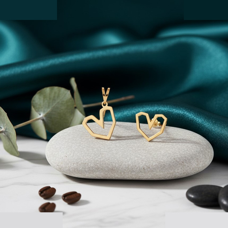 نیم ست طلا 18 عیار زنانه گالری قو طلایی مدل قلب جذاب