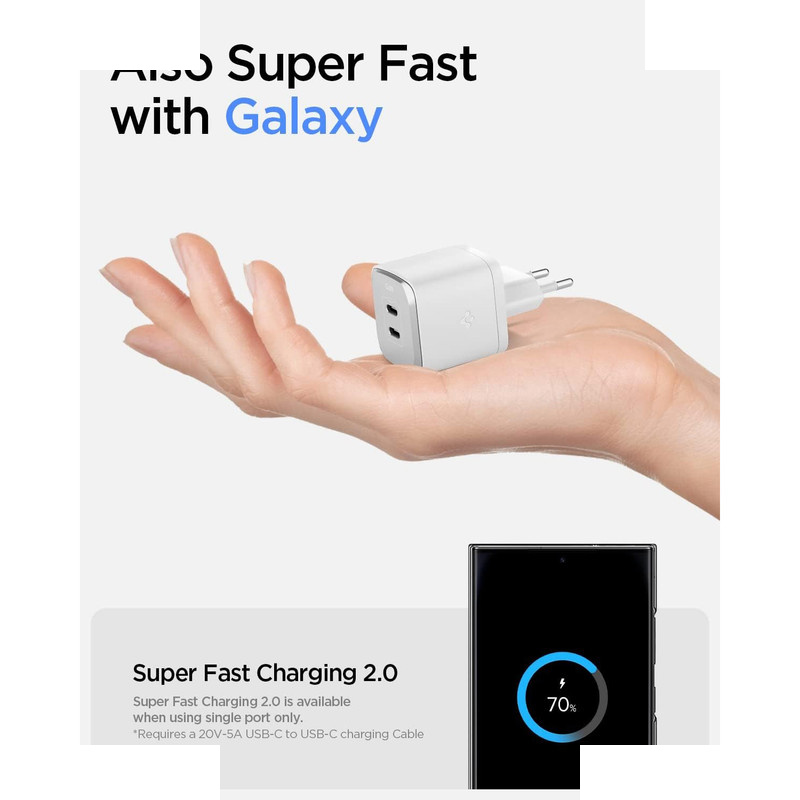 شارژر دیواری 45 وات دو پورت اسپیگن مدل PE2203EU شارژر دیواری 45 وات دو پورت اسپیگن مدل PE2203EU