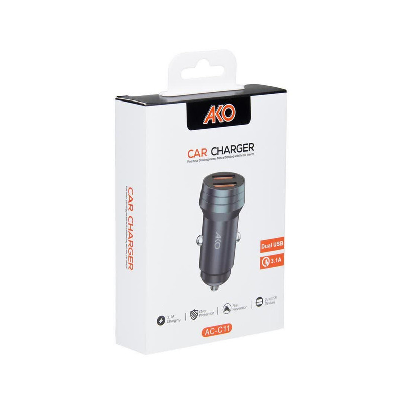 شارژر فندکی 3.1 آمپر دو پورت آکو مدل AC-C11 شارژر فندکی 3.1 آمپر دو پورت آکو مدل AC-C11