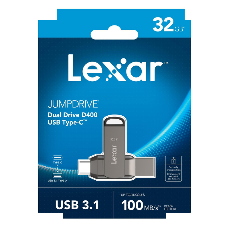 فلش مموری لکسار مدل JumpDrive® Dual Drive D400 USB 3.1 Type-C ظرفیت 32 گیگابایت