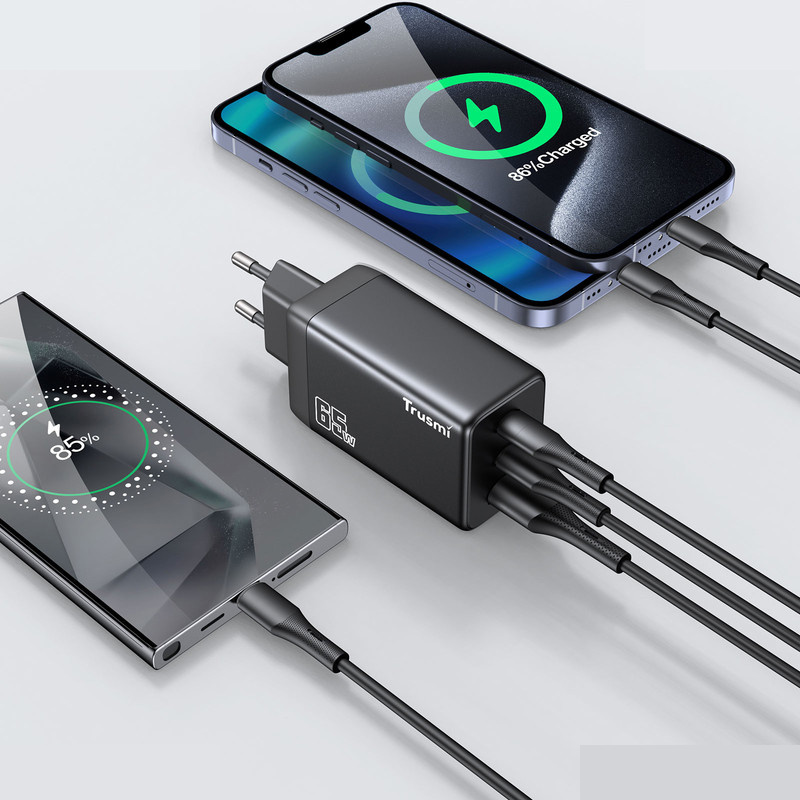 شارژر دیواری 65 وات سه پورت تراسمی مدل CH05-047 به همراه کابل USB-C شارژر دیواری 65 وات سه پورت تراسمی مدل CH05-047 به همراه کابل USB-C