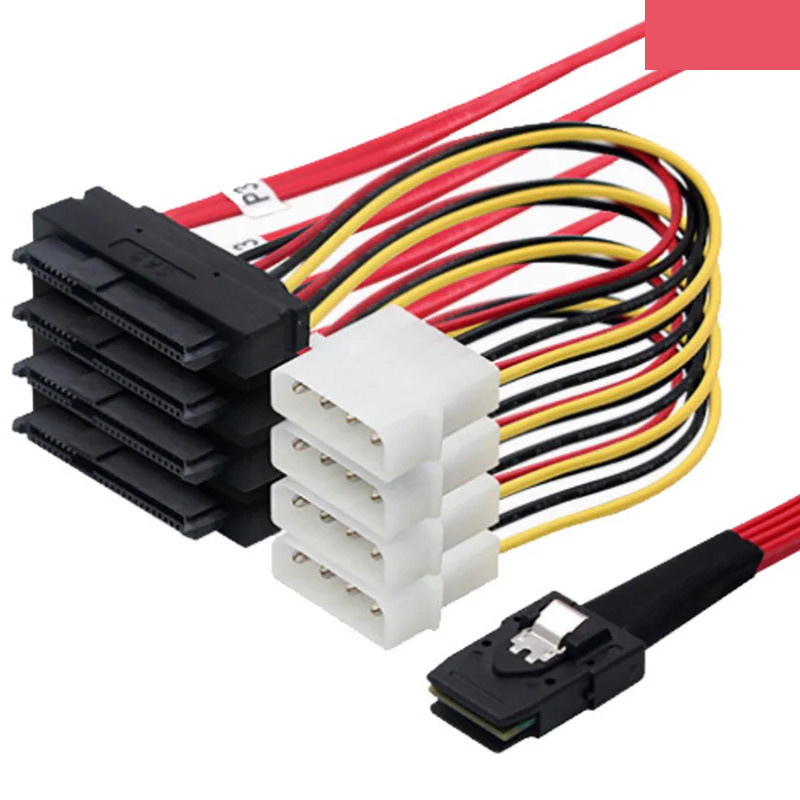 کابل تبدیل Mini SAS SFF-8087 به 4 پورت SFF-8482 29-Pin با برق 4 پین اسمارطور مدل SM81 طول 1 متر کابل تبدیل Mini SAS SFF-8087 به 4 پورت SFF-8482 29-Pin با برق 4 پین اسمارطور مدل SM81 طول 1 متر