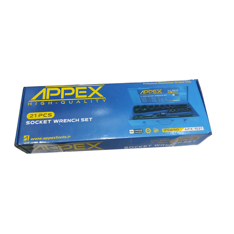 آچار بکس فشار قوی اپکس مدل SMT-APX1521-21PCS-3/4INCH-HEAVY SLEEVE مجموعه 21 عددی آچار بکس فشار قوی اپکس مدل SMT-APX1521-21PCS-3/4INCH-HEAVY SLEEVE مجموعه 21 عددی