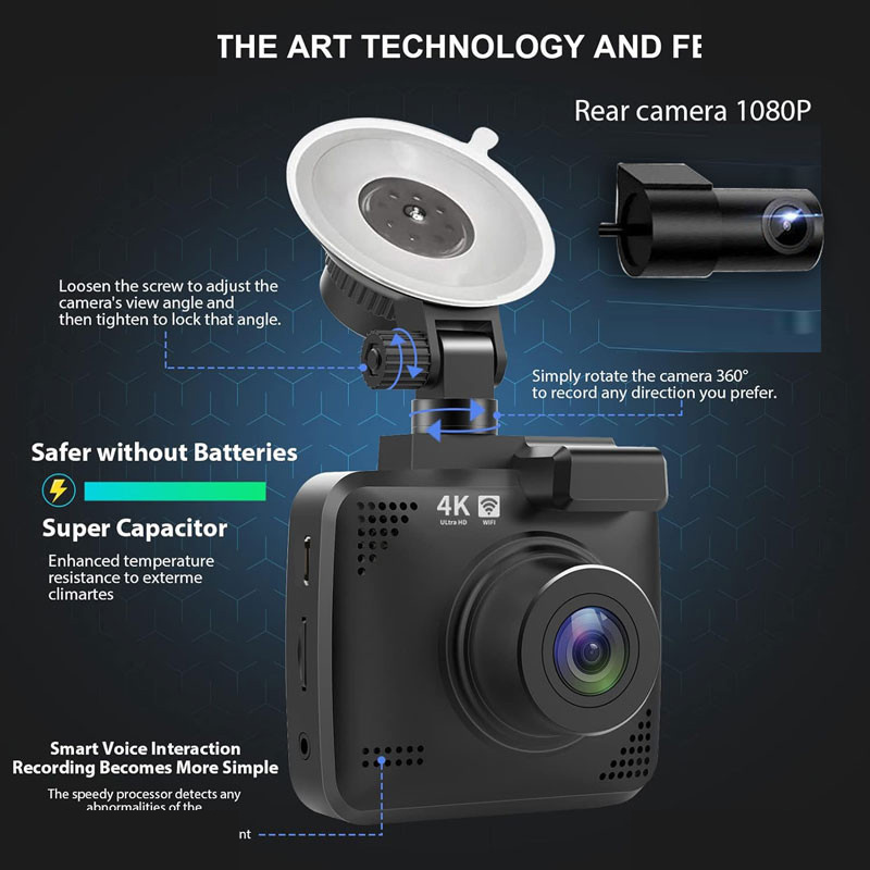 دوربین ثبت وقایع خودرو مدل JD-2K WiFi به همراه دوربین دنده عقب