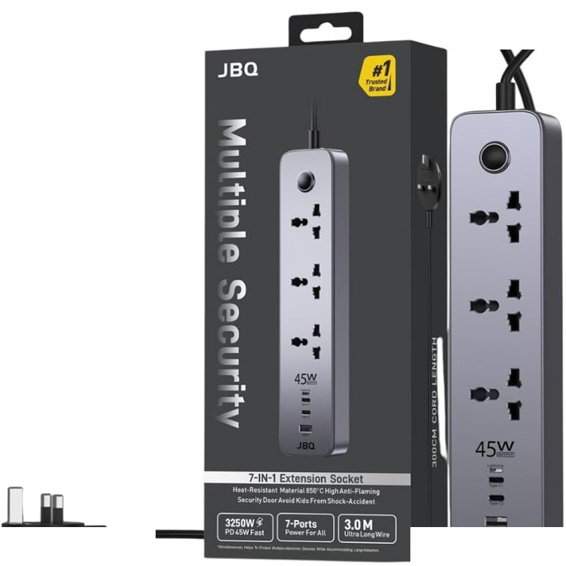 چندراهی برق جی بی کیو مدل 7in1 extention socket چندراهی برق جی بی کیو مدل 7in1 extention socket