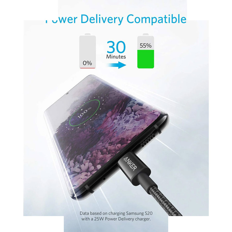 کابل تبدیل USB-C به USB-C انکر مدل Nylon A8753 طول 1.8 متر کابل تبدیل USB-C به USB-C انکر مدل Nylon A8753 طول 1.8 متر