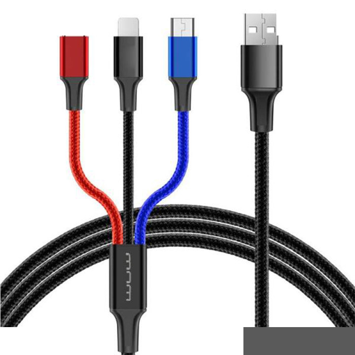 کابل تبدیل USB به microUSB / USB-C / لایتنینگ دبلیو یو دبلیو مدل X101 طول 1 متر
