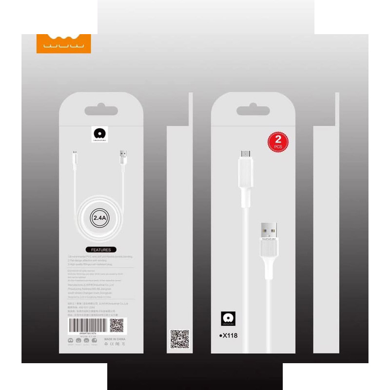 کابل تبدیل USB به microUSB دبلیو یو دبلیو مدل x118 طول 1 متر بسته 2 عددی کابل تبدیل USB به microUSB دبلیو یو دبلیو مدل x118 طول 1 متر بسته 2 عددی