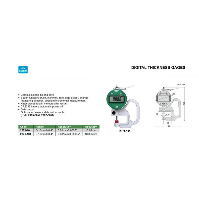 ضخامت سنج اینسایز مدل 10-2871 گستره 0 الی 10 میلیمتر ضخامت سنج اینسایز مدل 10-2871 گستره 0 الی 10 میلیمتر