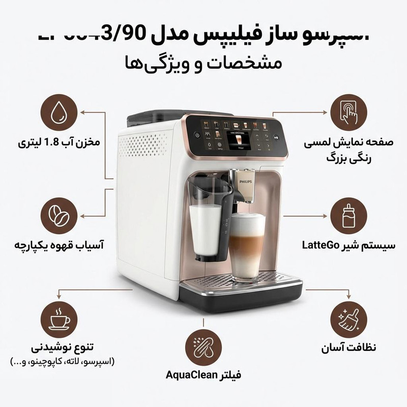 اسپرسو ساز 1.8 لیتری فیلیپس مدل EP5543/90 اسپرسو ساز 1.8 لیتری فیلیپس مدل EP5543/90