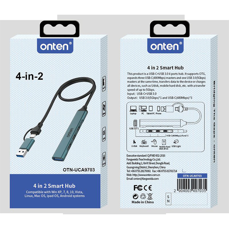 هاب 4 پورت USB A 3.0 و USB-C اونتن مدل OTN-UCA9703 هاب 4 پورت USB A 3.0 و USB-C اونتن مدل OTN-UCA9703
