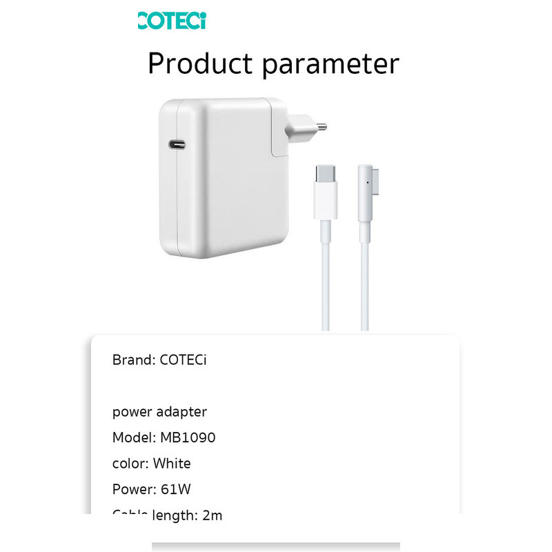 شارژر لپ تاپ 61 وات کوتتسی مدل MB1090-L61W-U مناسب برای مک بوک به همراه کابل Magsafe 1 شارژر لپ تاپ 61 وات کوتتسی مدل MB1090-L61W-U مناسب برای مک بوک به همراه کابل Magsafe 1