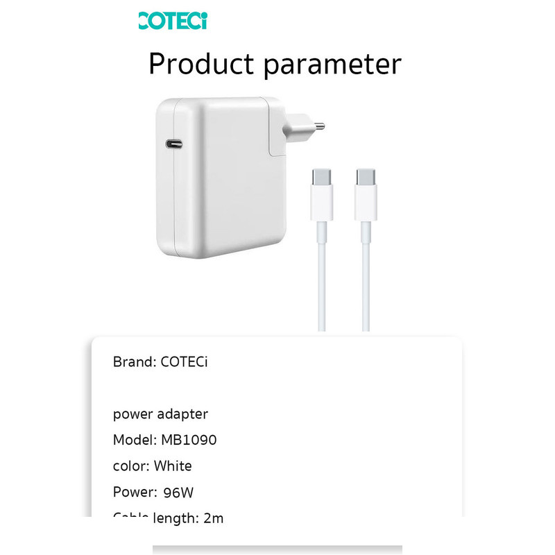 شارژر لپ تاپ 96 وات کوتتسی مدل MB1090-C96W-U مناسب برای مک بوک به همراه کابل USB-c شارژر لپ تاپ 96 وات کوتتسی مدل MB1090-C96W-U مناسب برای مک بوک به همراه کابل USB-c