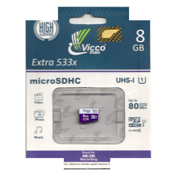 کارت حافظه microSDHC ویکو من مدل Extre 533X کلاس 10 استاندارد UHS-I U1 سرعت80MBpsظرفیت 8 گیگابایت کارت حافظه microSDHC ویکو من مدل Extre 533X کلاس 10 استاندارد UHS-I U1 سرعت80MBpsظرفیت 8 گیگابایت