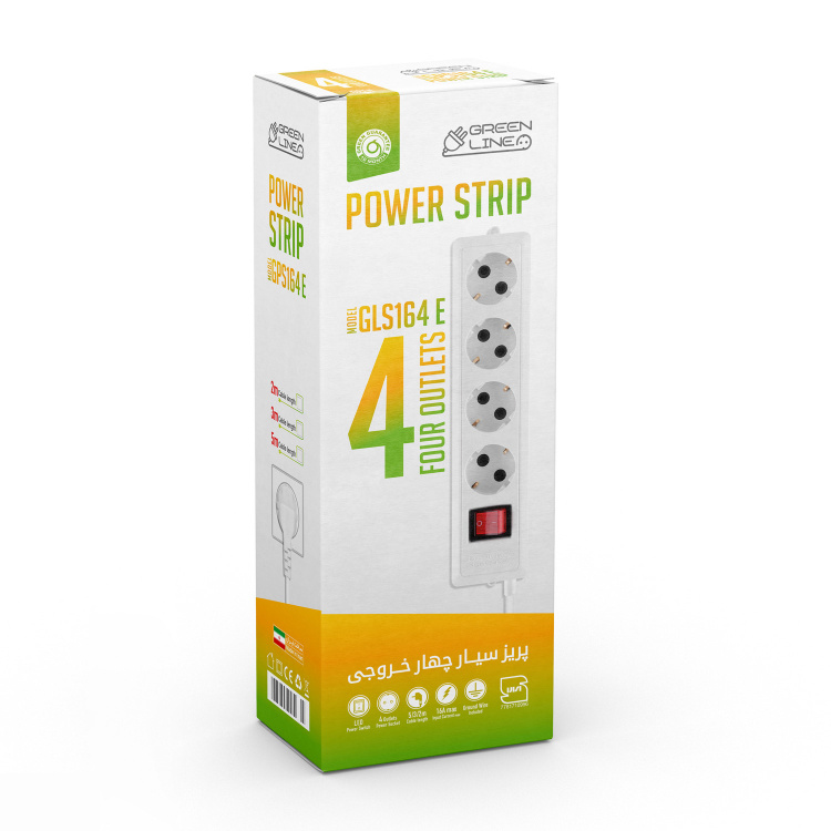 پریز سیار برق گرین لاین کد GLS164-E طول کابل 2 متر پریز سیار برق گرین لاین کد GLS164-E طول کابل 2 متر