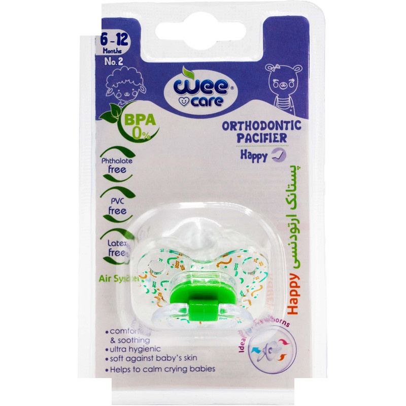 پستانک ارتودنسی وی کر مدل دسته دار شفاف چاپدار happy سایز 6-12 ماه کد P116 پستانک ارتودنسی وی کر مدل دسته دار شفاف چاپدار happy سایز 6-12 ماه کد P116
