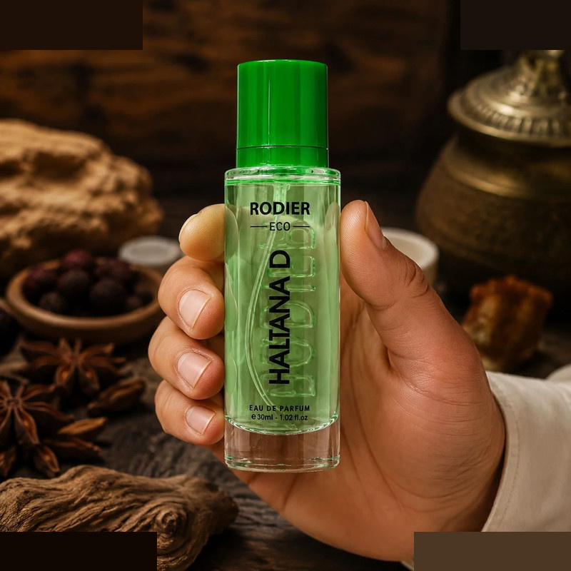 عطر جیبی مردانه رودیر مدل Haltana D با رایحه گرم و چوبی