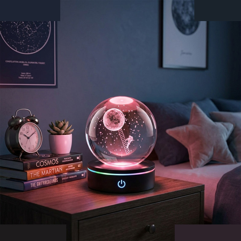 چراغ خواب واتان مدل گوی شیشه ای ماه و فضانورد کد 02 چراغ خواب واتان مدل گوی شیشه ای ماه و فضانورد کد 02