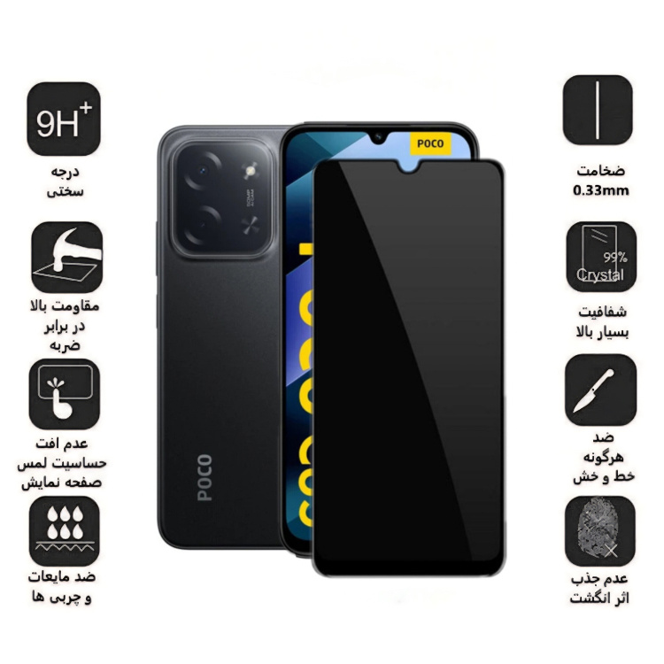 محافظ صفحه نمایش شیشه ای گوشی موبایل زیفرند مدل Privacy مناسب شیائومی Poco C85 4G محافظ صفحه نمایش شیشه ای گوشی موبایل زیفرند مدل Privacy مناسب شیائومی Poco C85 4G