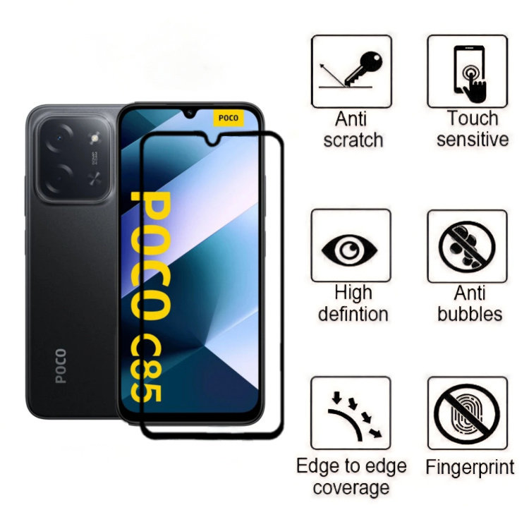 محافظ صفحه نمایش گوشی موبایل زیفرند شیشه ای فول چسب مدل 9H مناسب شیائومی Poco C85 4G محافظ صفحه نمایش گوشی موبایل زیفرند شیشه ای فول چسب مدل 9H مناسب شیائومی Poco C85 4G