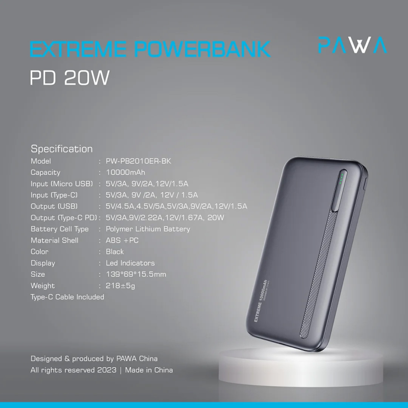 پاوربانک  پاوا مدل Extreme PD20W ظرفیت 10000 میلی آمپر ساعت پاوربانک  پاوا مدل Extreme PD20W ظرفیت 10000 میلی آمپر ساعت