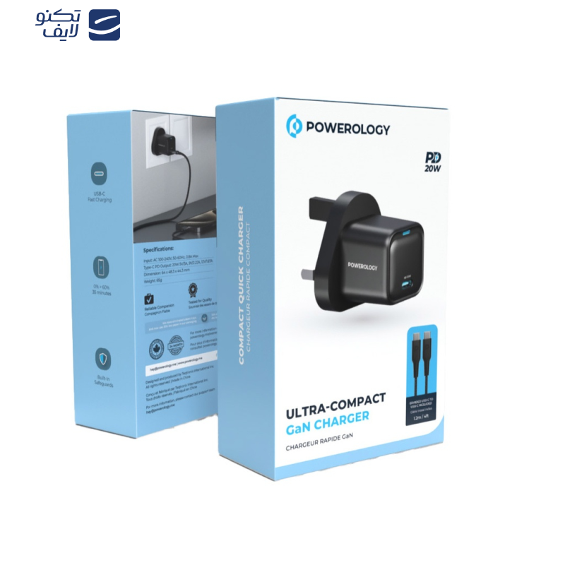 شارژر دیواری 20 وات پاورلوژی مدل PWCUQC016-C به همراه کابل تبدیل USB-C شارژر دیواری 20 وات پاورلوژی مدل PWCUQC016-C به همراه کابل تبدیل USB-C