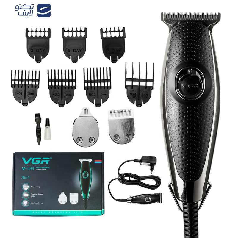 ست ماشین اصلاح موی صورت و بدن وی جی آر مدل V-099،اصلاح به صورت حجم زن، خطزن، منبع انرژی برق،تکنولوژی اصلاح به صورت برش مستقیم، به همراه شارژر، روغن، برس تمیزکننده،7عدد شانه، جنس تیغه از استیل ضد زنگ ست ماشین اصلاح موی صورت و بدن وی جی آر مدل V-099،اصلاح به صورت حجم زن، خطزن، منبع انرژی برق،تکنولوژی اصلاح به صورت برش مستقیم، به همراه شارژر، روغن، برس تمیزکننده،7عدد شانه، جنس تیغه از استیل ضد زنگ