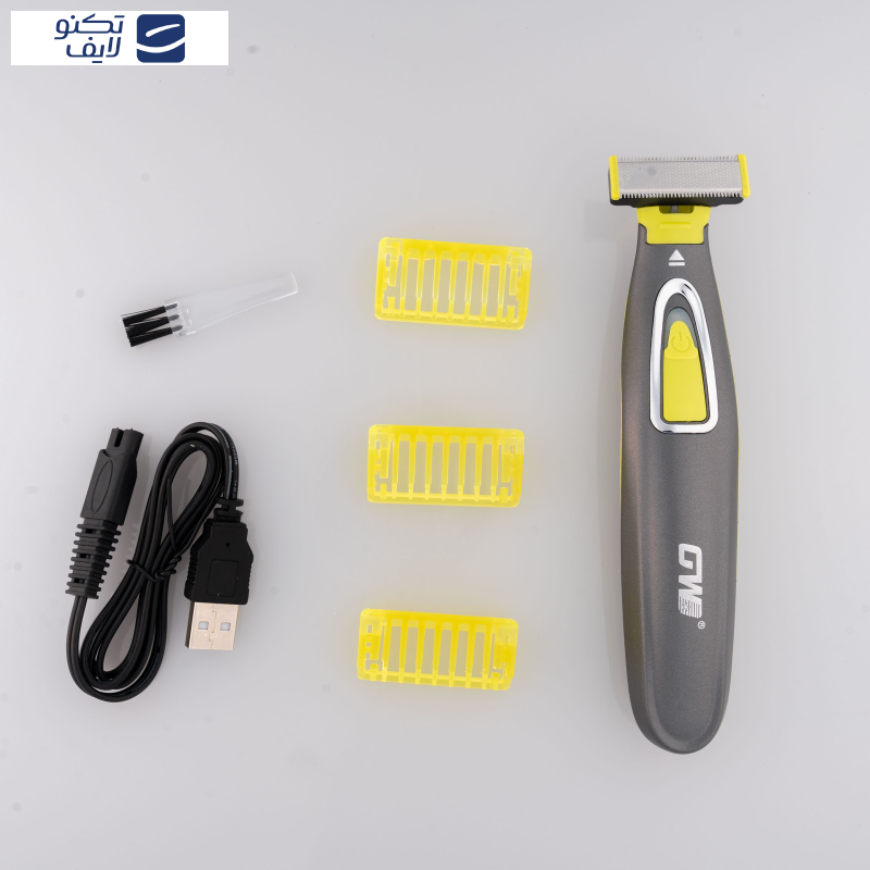 ماشین اصلاح موی صورت شارژی جی دبلیو مدل GW-9866، اصلاح به صورت صفر زن، طراحی ارگونومیک، منبع انرژی با باتری، تکنولوژی اصلاح به صورت تریمر، اندازه اصلاح 0.1 میلی‌متر، مدت زمان شارژ 480 دقیقه، دارای بدنه ضد لغزش، به همراه برس تمیزکننده و کابل شارژ USB