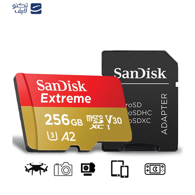 کارت حافظه microSDXC سن دیسک مدل Extreme کلاس A2 استاندارد UHS-I U3 سرعت 190MBps ظرفیت 256 گیگابایت کارت حافظه microSDXC سن دیسک مدل Extreme کلاس A2 استاندارد UHS-I U3 سرعت 190MBps ظرفیت 256 گیگابایت