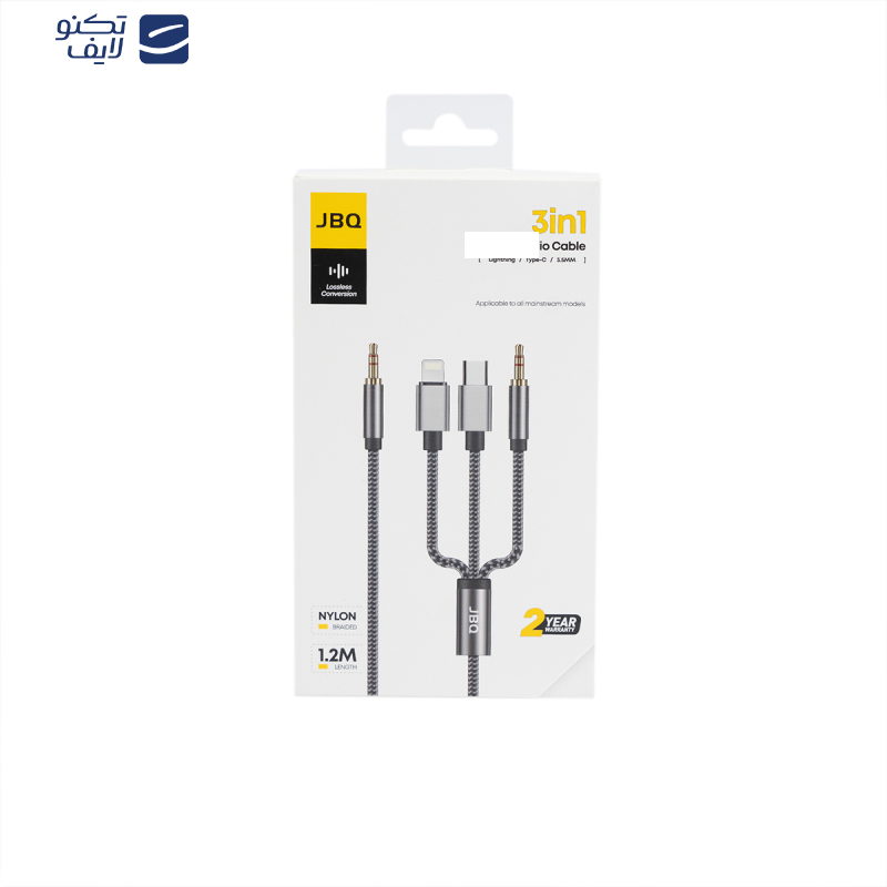 کابل تبدیل AUX به لایتنینگ / USB-C / AUX جی بی کیو مدل AX-31 طول 1.2 متر