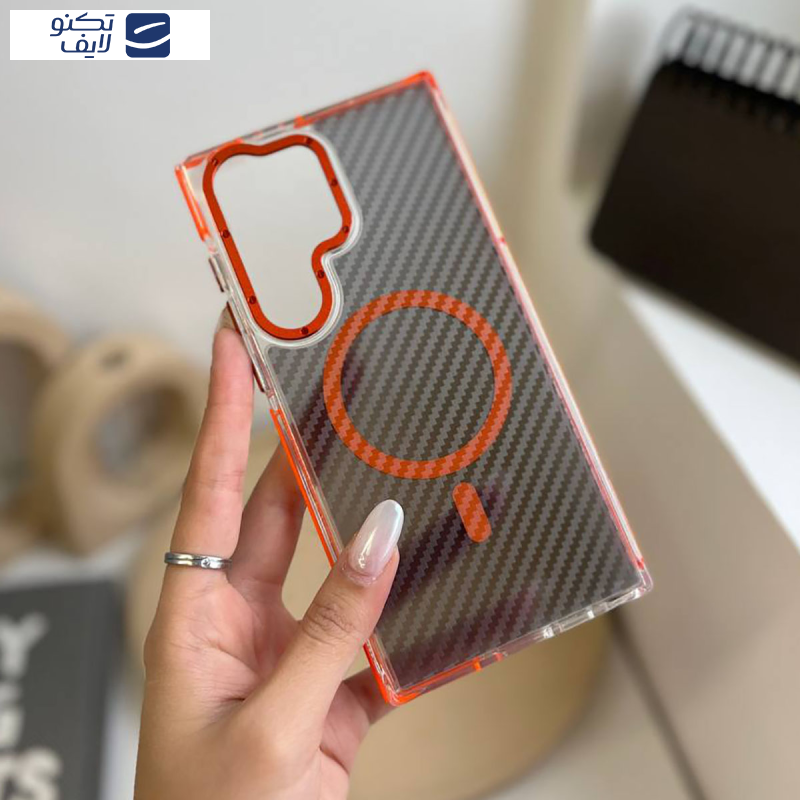 کاور مدل کربن کد 01 مناسب برای گوشی موبایل سامسونگ Galaxy S23 Ultra به همراه محافظ لنز