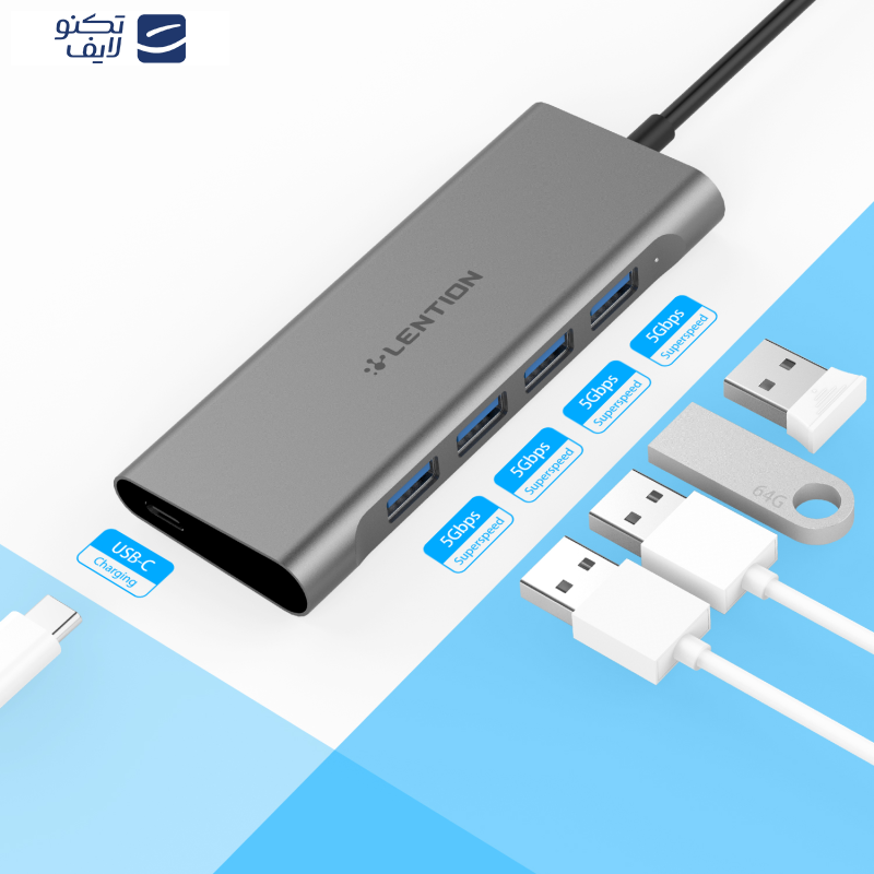 هاب 5 پورت USB-C لنشن مدل CB-TP-C31-SIL هاب 5 پورت USB-C لنشن مدل CB-TP-C31-SIL
