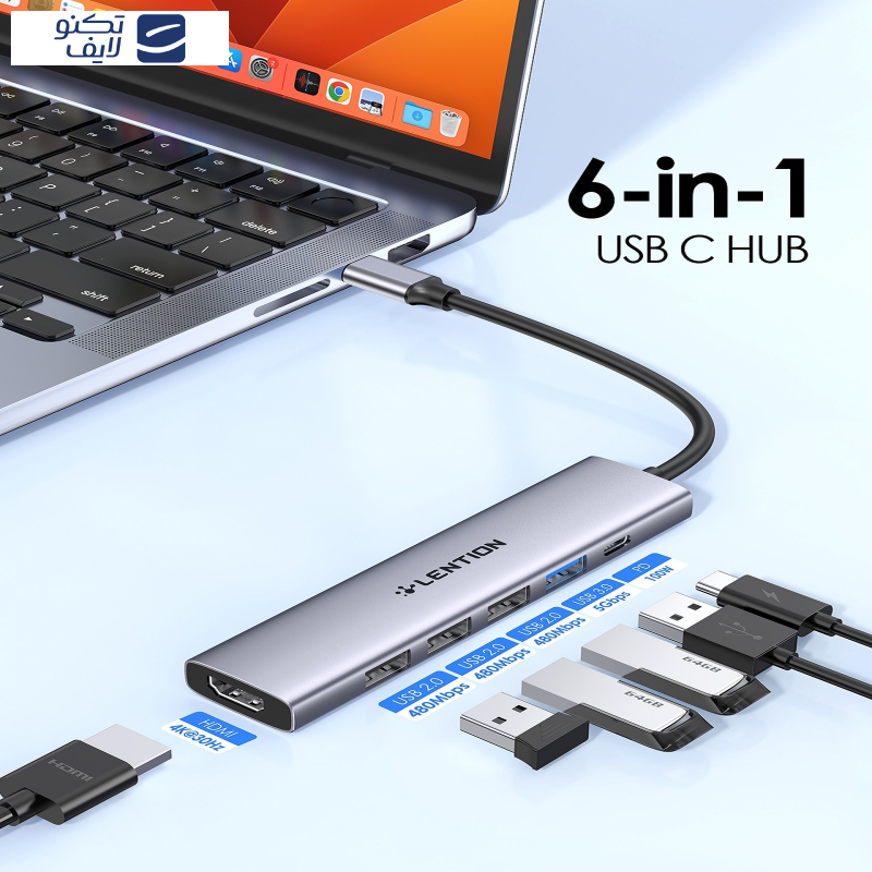 هاب 6 پورت USB-C لنشن مدل Ch17 هاب 6 پورت USB-C لنشن مدل Ch17