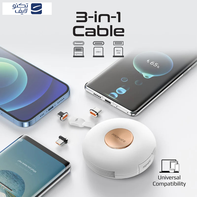 کابل تبدیل USB-C به USB-C/ microUSB / لایتنینگ پرومیت مدل QUIVER طول 1 متر کابل تبدیل USB-C به USB-C/ microUSB / لایتنینگ پرومیت مدل QUIVER طول 1 متر