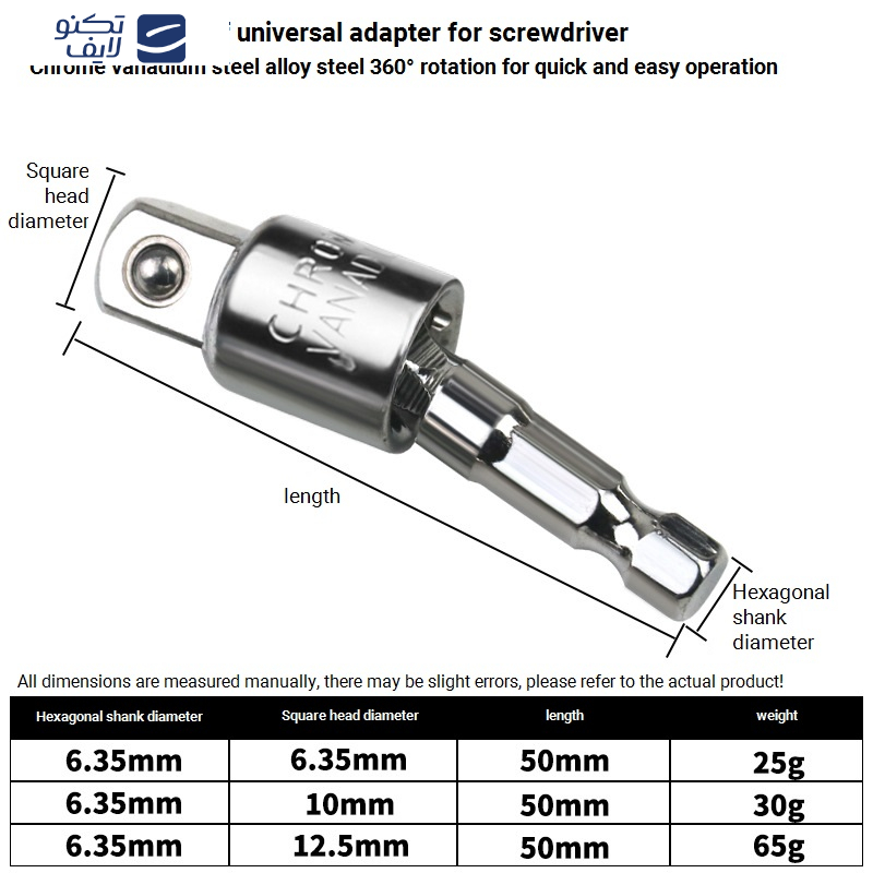 رابط بکس مفصلی انعطاف‌پذیر سه عددی سایز 1/2، 3/8، 1/4 اینچ کد GO-7216