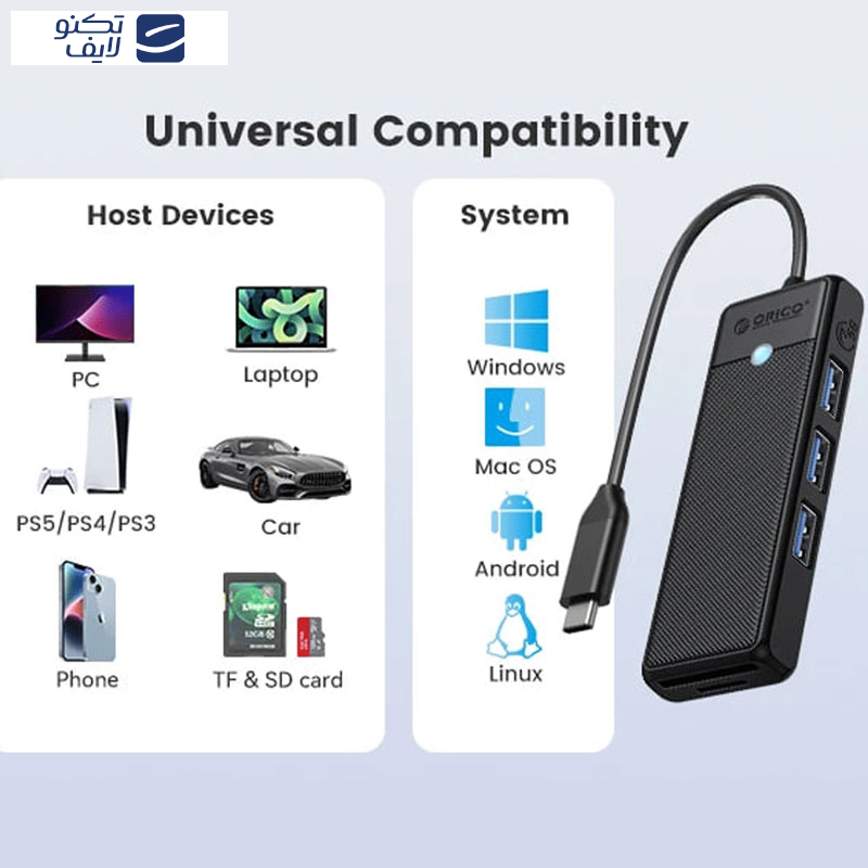 هاب 3 پورت USB-C اوریکو مدل PAPW3AT-C3-10 هاب 3 پورت USB-C اوریکو مدل PAPW3AT-C3-10